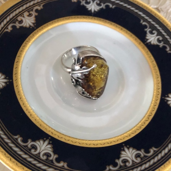 Vintage Polish Sterling Silver Baltic Amber Ring Vintage Baltic Amber Sterling Silver Ring
